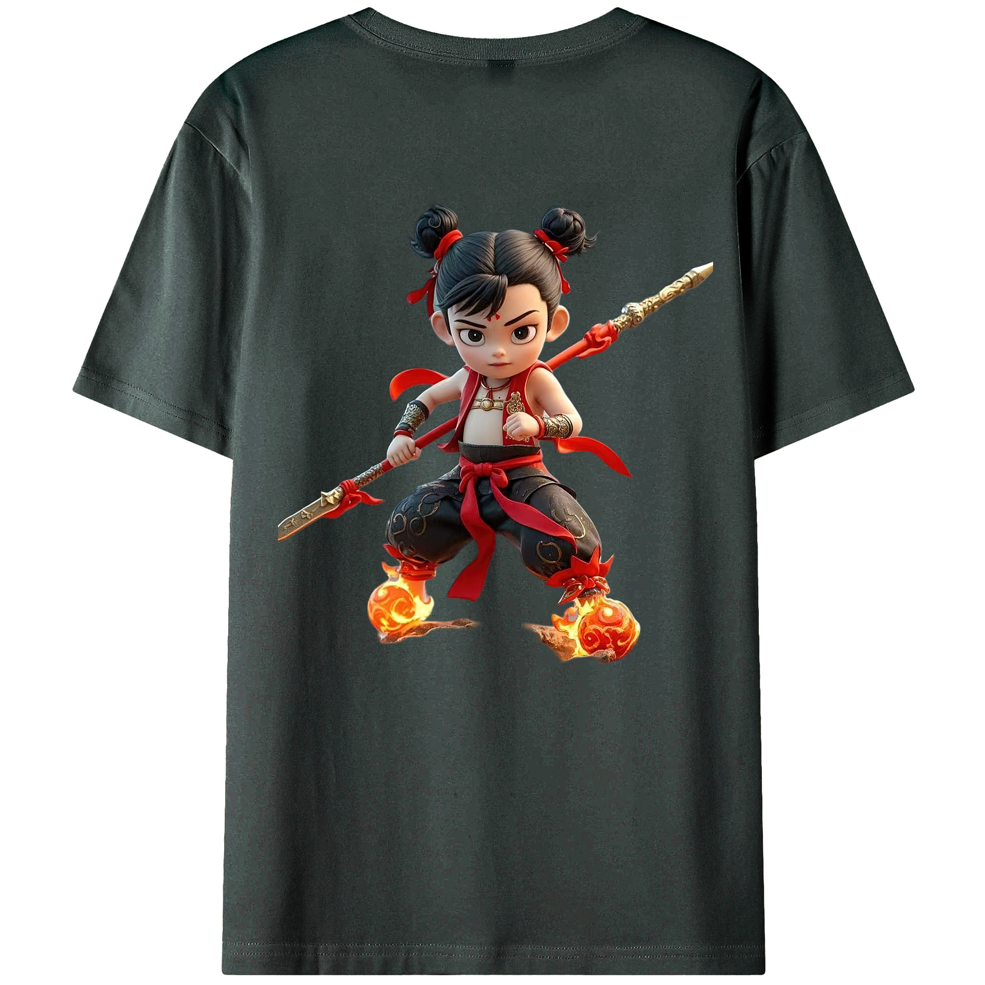 （画像用） Ne Zha 2 ナタ 魔童の大暴れ 綿100％ メンズ半袖Tシャツ（バックプリント） 通気性